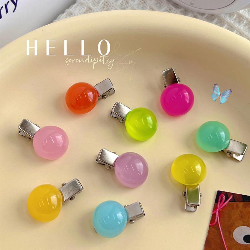 【Bayar di tempat】vintage Round Ball Hair Clip Girl Duckbill Clip Candy Color Poni Jepit Rambut Aksesori Rambut Manis