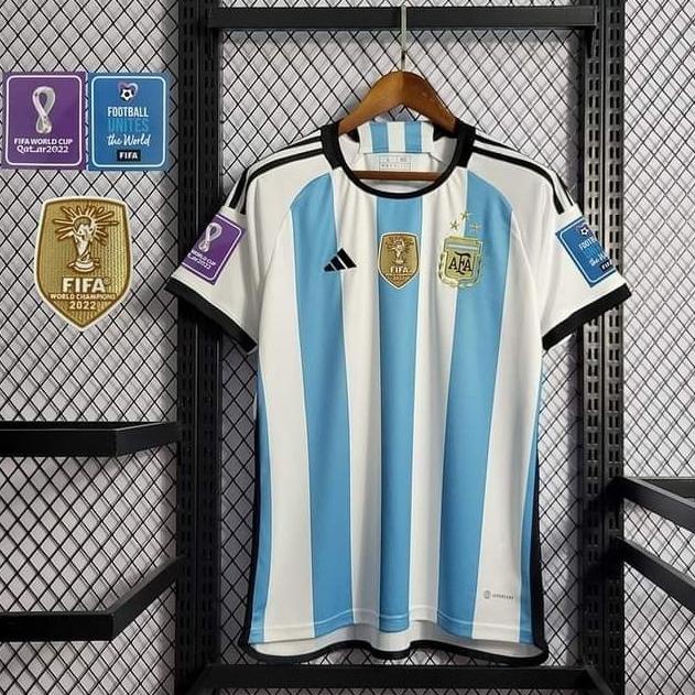 BAJU BOLA JERSEY ARGENTINA HOME 2022/2023 BINTANG 3 FULL PATCH
