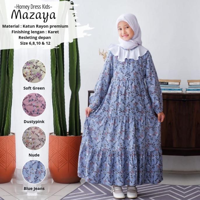 New Gamis Anak Motif / Homey Dress Mazaya Kids Bahan Rayon Premium
