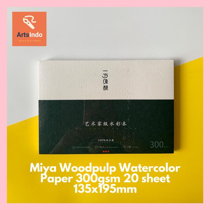 

Miya Woodpulp Watercolor Paper 300gasm 20 sheet 135x195mm / 270x195mm