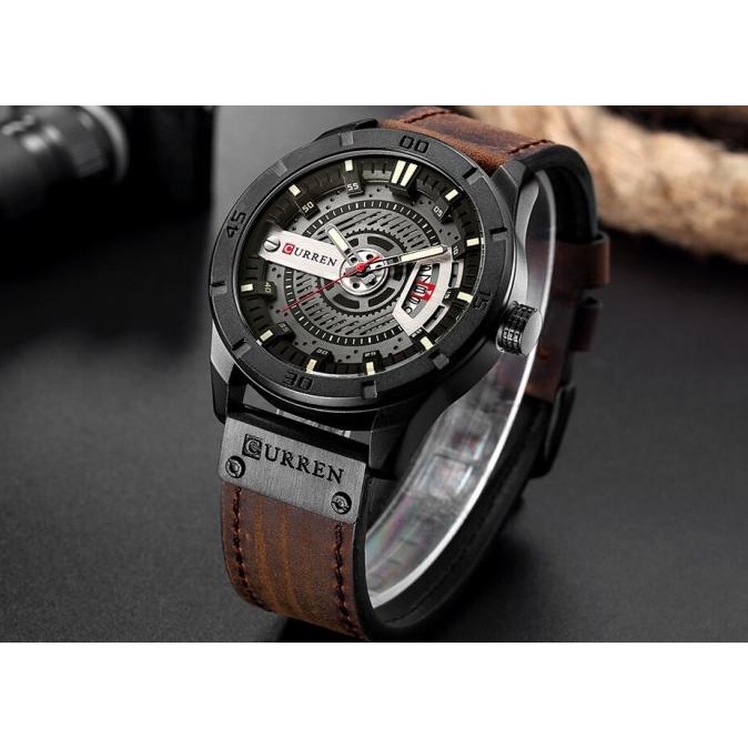 CURREN 8301 Jam Tangan Pria Analog Kulit casual Water Chrono Aktif