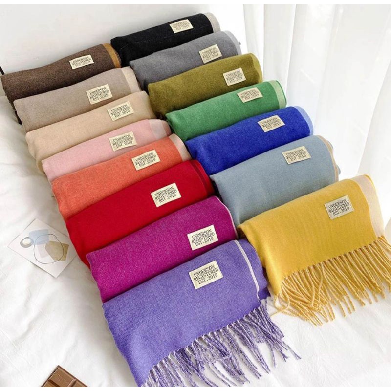 NEW Syal Cashmere Korea Warna Polos 2 sisi/double-sided two-color tassel