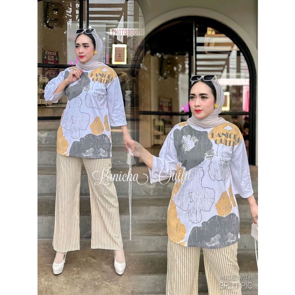 ONE SET LANICHA/SETELAN WANITA OVERSIZE/SETELAN LANICHA PREMIUM