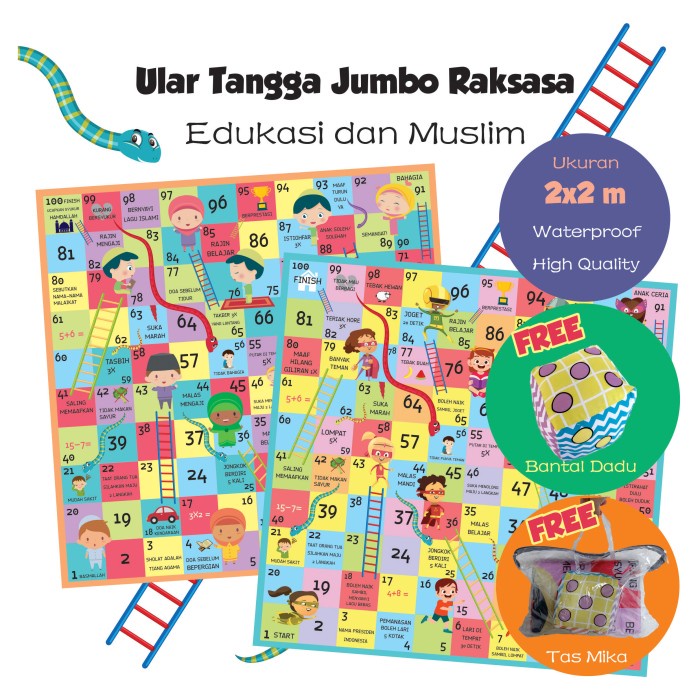 Terlaris Ular Tangga Jumbo Raksasa Edukasi Dan Muslim Bantal Dadu Mainan Anak