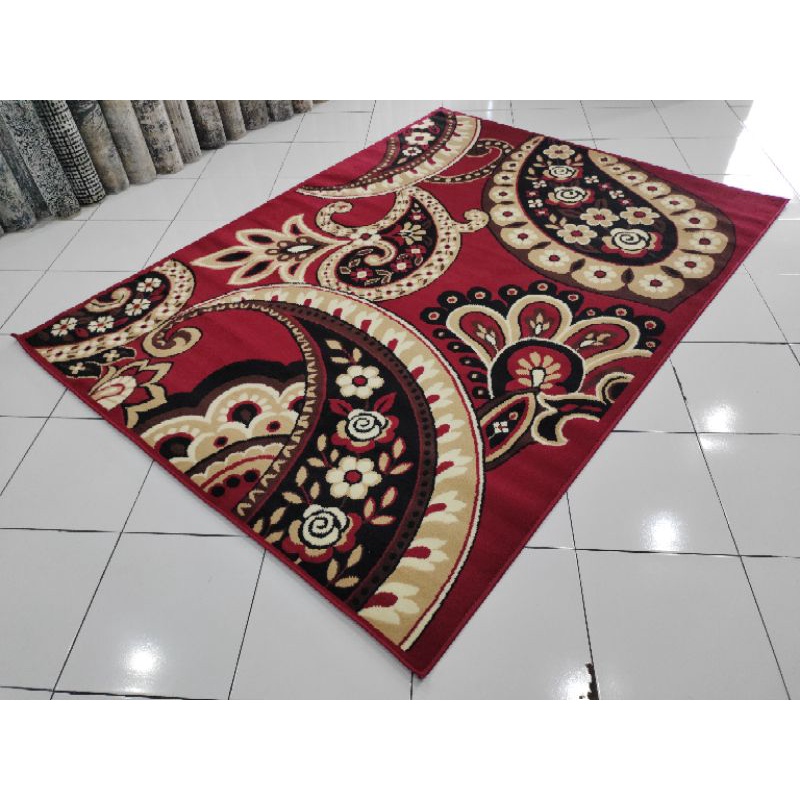 Karpet Moderno 190x260 Permadani Abstrak Minimalis 2042 Merah