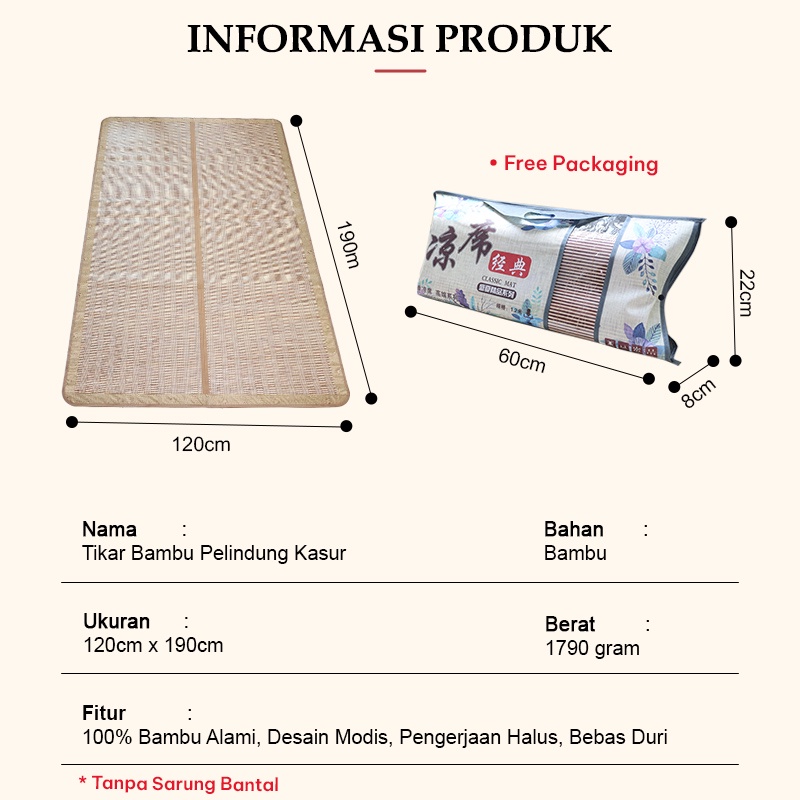 Tikar Lipat Bambu 2 Motif Ukuran 120cm x 190cm Matras Kasur Tikar Bambu Kualitas Premium Pendingin Badan Terpopuler - X2C1