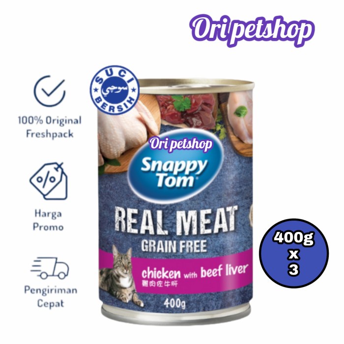 

( 3X ) Snappy Tom Kaleng Chicken Beef Liver Makanan Kucing Wet 400G