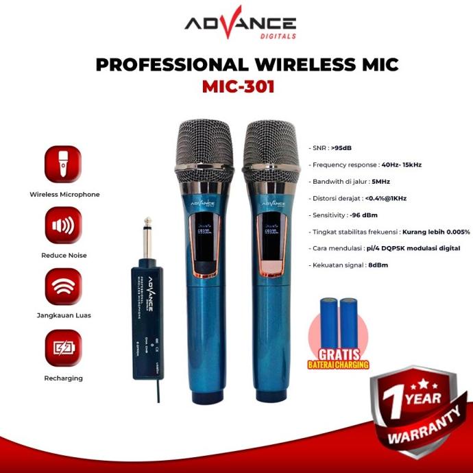 Mic Wireless Double Advance 301 microphone advance MIC-301