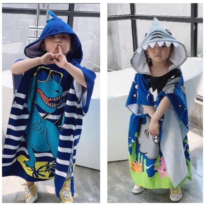 Handuk Renang Microfiber Anak Laki Laki Handuk Ponco+Tas Dinosaurus