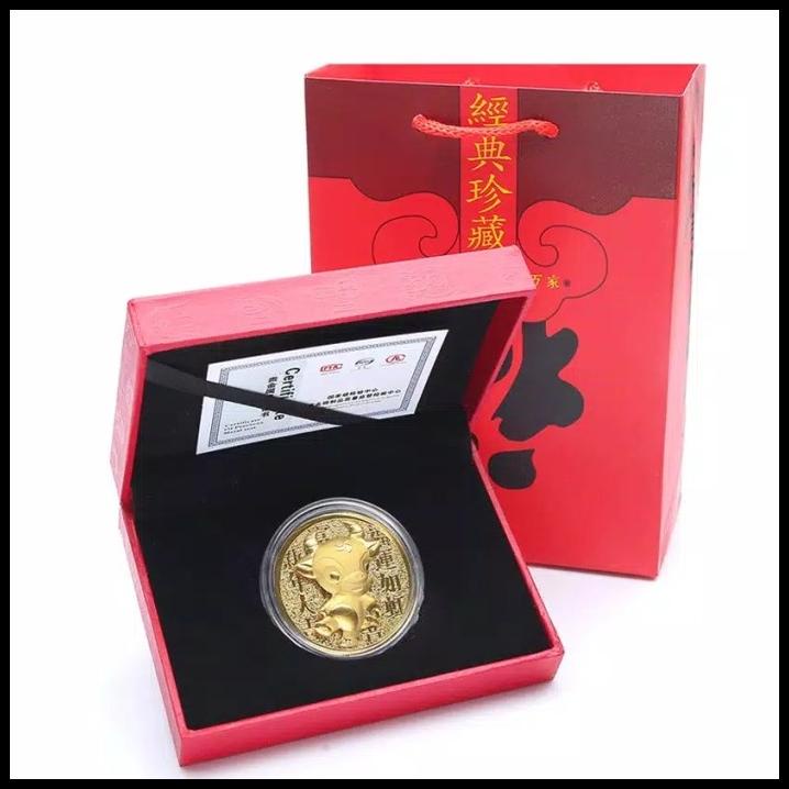 

Hadiah / Souvenir imlek / Kado Imlek Angpao Koin Emas + kotak + Bag