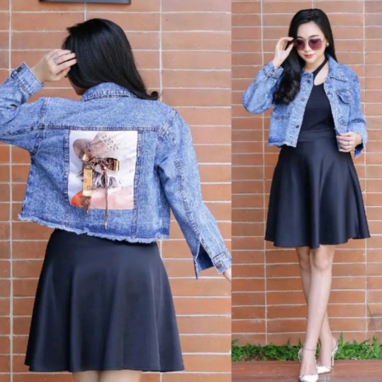 Asli Bagus JAKET PITA CROP JEANS CEWEK JACKET DENIM WANITA CROP RIPPED JINS PITA BELAKANG TOP IMPORT