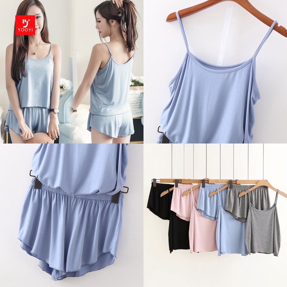 (J❤Z9-㊛) Yooyi Baju Tidur Set Wanita Sexy Camisole dengan Celana Pendek Piyama Import Wanita Kamisol