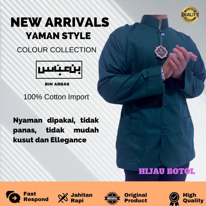 Baju/Kemeja Koko Yamani Habaib/Hadramaut Bin Abbas Jumbo Hijau Botol