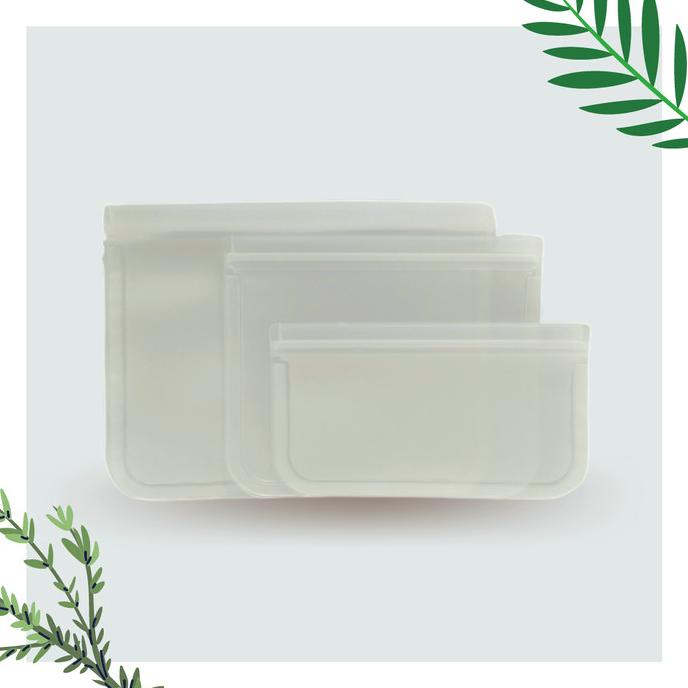 

Silicone Bag Set Isi 3 ukuran S, M, L - Reusable Snack Pouch Tahan Air