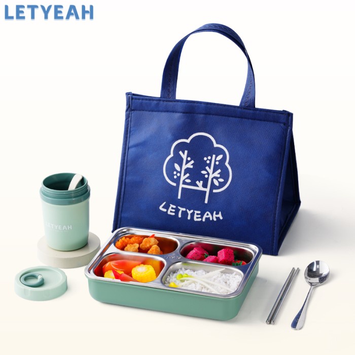 Terlaris Letyeah Lunch Box Set/304 Stainless Kotak Makan Dengan Cangkir Sup+Tas