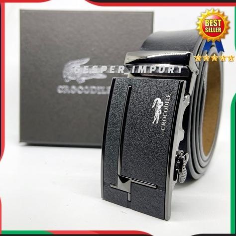 Gesper Pria Crocodile Model Rel Import Tali Asli Kulit