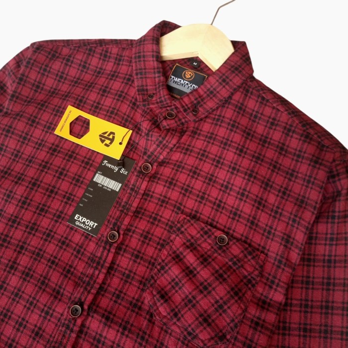 Flanel Lengan Panjang Original Twenty Six Branded Kemeja Hitam Ori