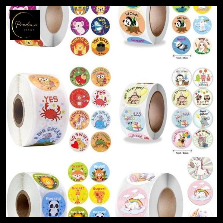 

pradanavikke Stiker Bulat Roll Kartun Animal Label Reward Anak Label Reward Kartun