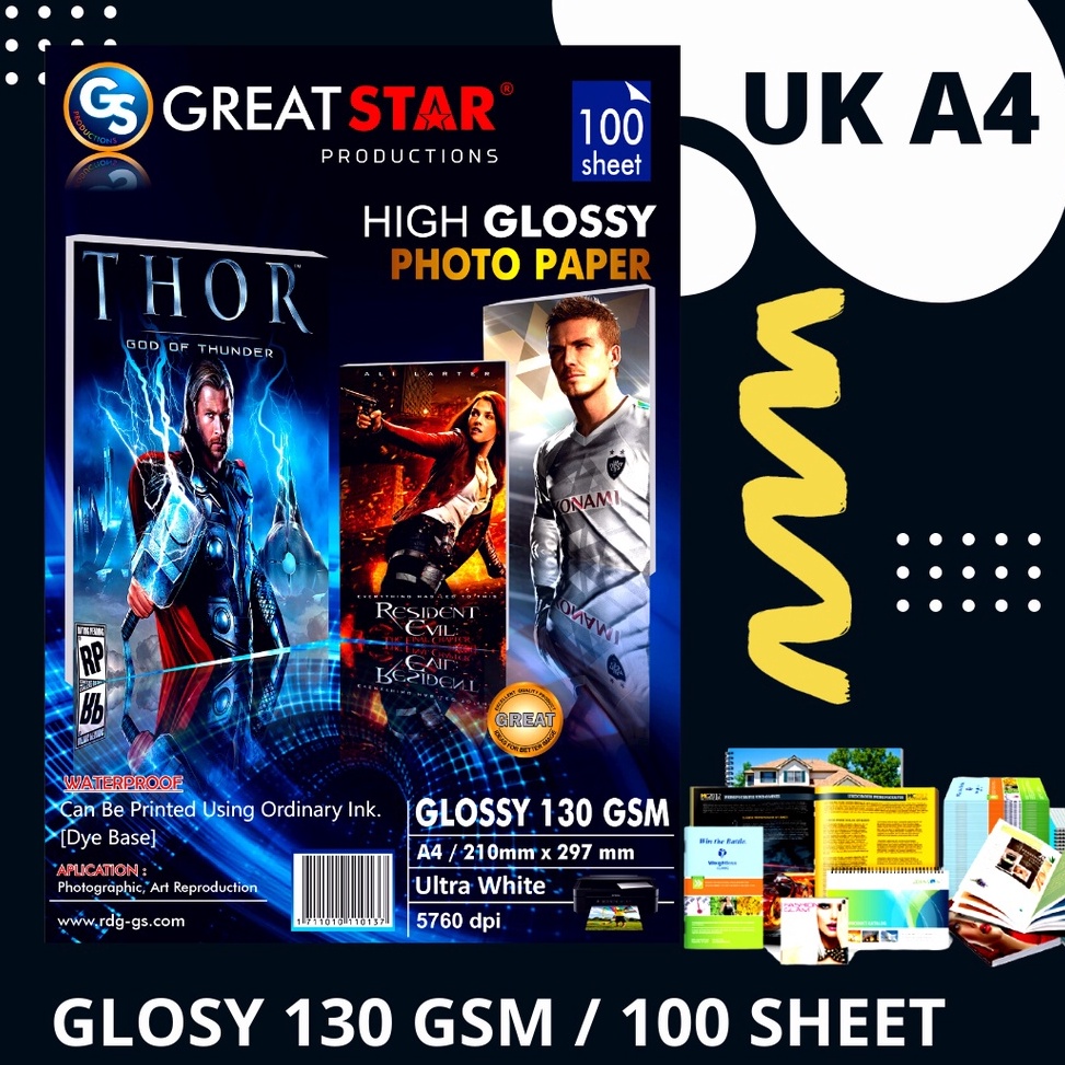 

[7TZ69] GLOSY PHOTO PAPER KERTAS PHOTO 130GSM A4/100 lembar ANTI AIR Terlaku.! )V