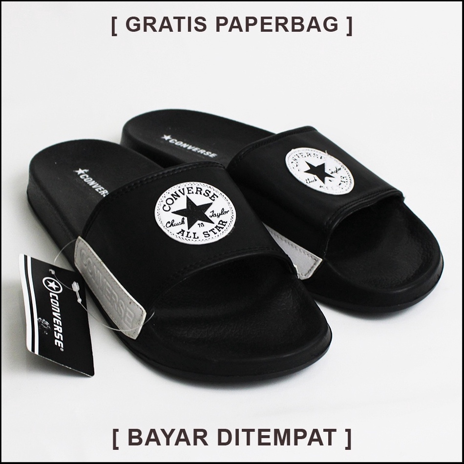TERPERCAYA| Sendal Selop Distro Pria Convrsee99 All Star Chuck Taylor Hitam Fullblack / Sendal Slip 