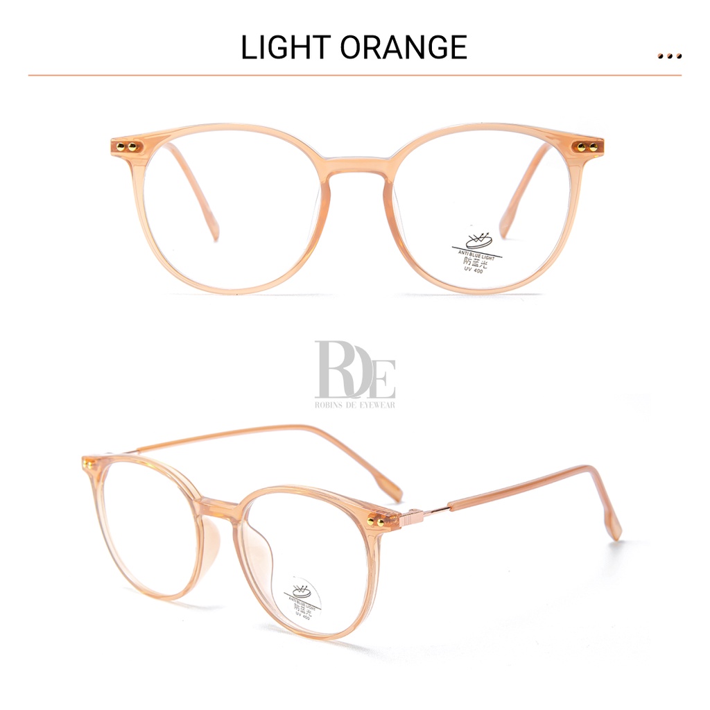 Robins kacamata Lentur Anti Radiasi Komputer Frame Kacamata Minus Blueray Photocromic Bluecromic Fashion Terbaru Pria Wanita 83079-Light Orange