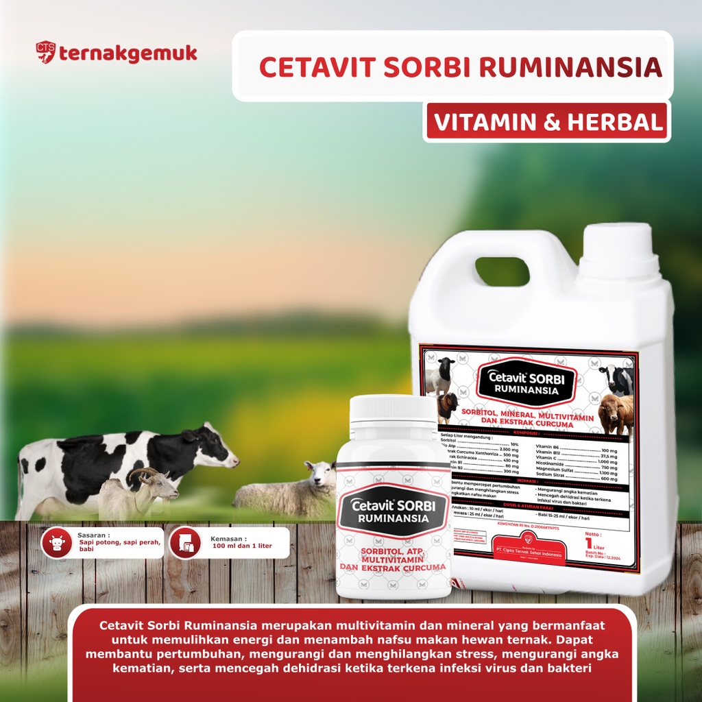 VITAMIN & MINERAL PENGGEMUK TERNAK CETAVIT SORBI SORBITOL GULA CEPAT PENCEGAH DEHIDRASI TERNAK SAKIT