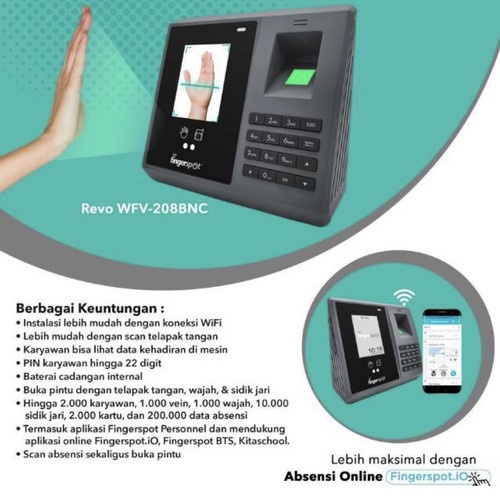 Mesin Absensi Finger Print Fingerspot Revo Wfv-2Bnc Wifi & Vein