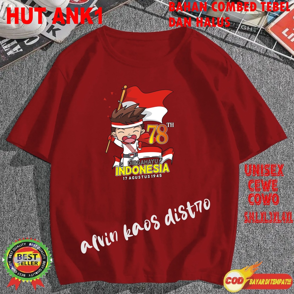 Beli 10 Pc Gratis 1 Pc Hut Ank1 RI 78 Kaos Terlaris 17 Agustus 1945 78 Kemerdekaan Indonesia Kaos Merah Putih Hitam Kaos Cewek Cowok Anak3