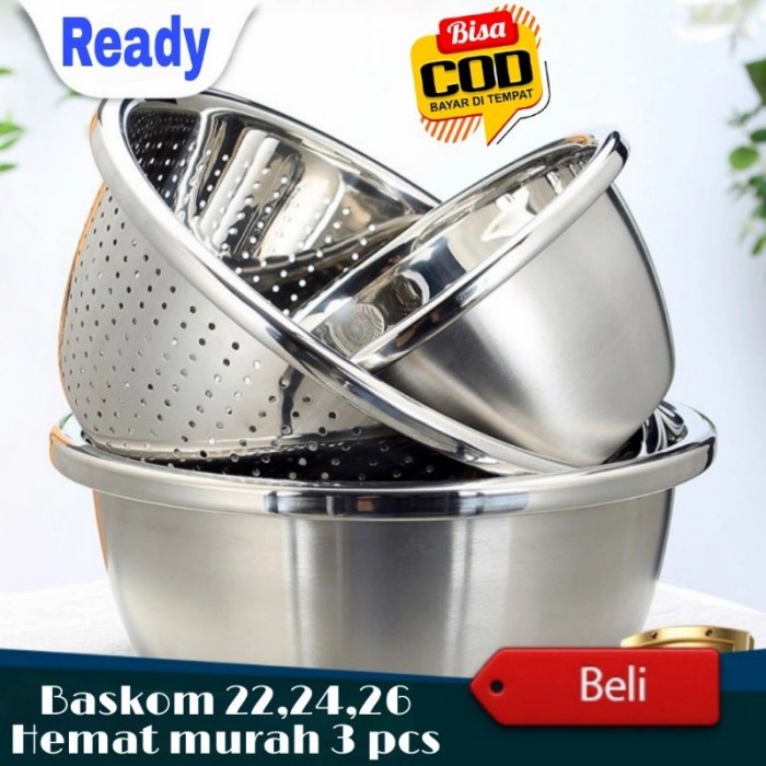 Terlaris Baskom Stainless Pencuci Beras Baskom Cuci Sayur Baskom Saringan