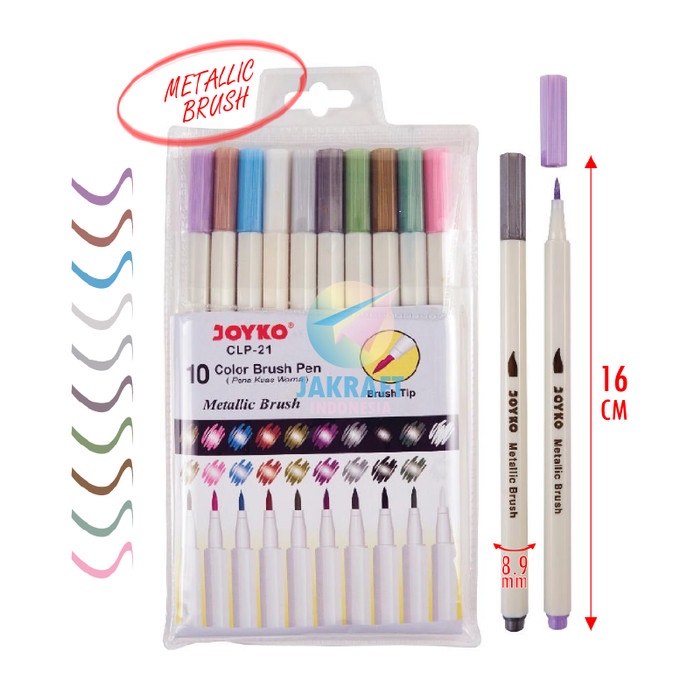 

Best Seller Metallic Color Brush Pen Joyko 10 Warna Clp-21 Spidol Kuas Metalik