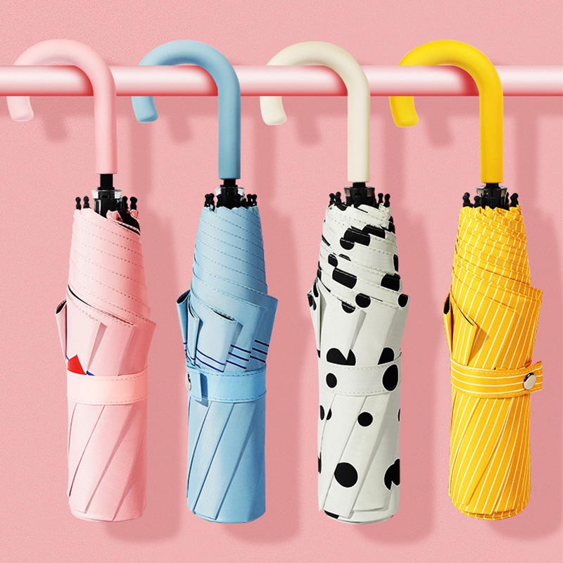 Holiven Payung Lipat Gantung Kait Warna Cerah Gagang U