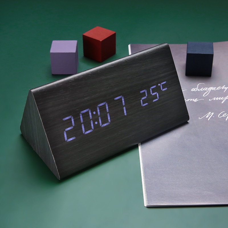 Holiven Alarm digital kayu waktu dan suhu jam LED tiga dimensi