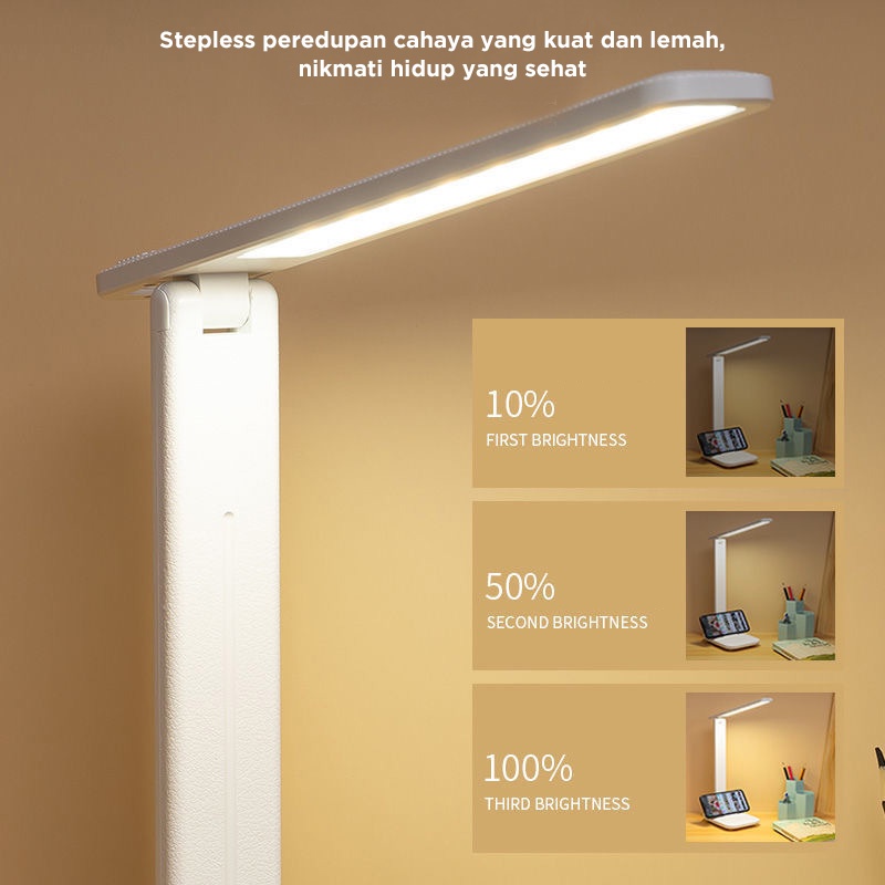 Holiven Lampu Meja / Lampu Belajar / Lampu Baca Lipat Desklamp LED Foldable 3 Warna Dimmer