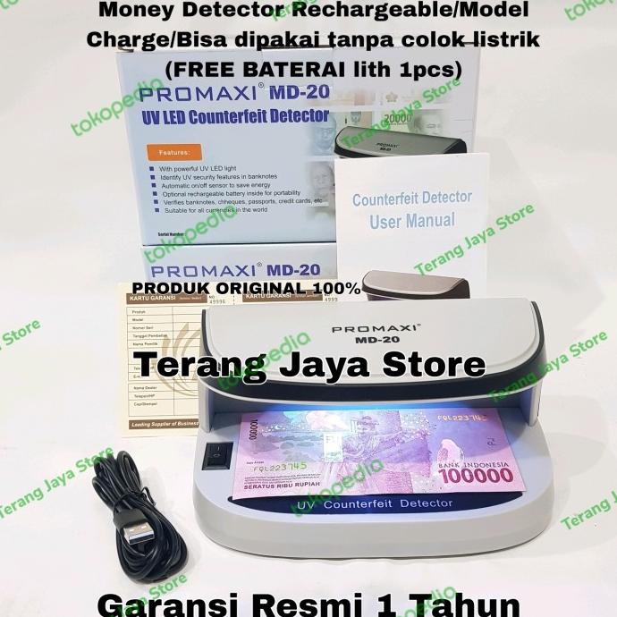 Money Detector Promaxi MD-20 Lampu UV Deteksi Uang Palsu Promaxi MD20