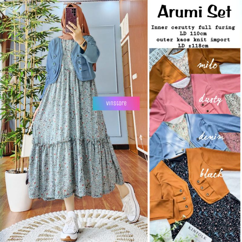 ARUMI SETELAN INNER + OUTER MOTIF BUNGA BUNGA SIZE JUMBO By Vins