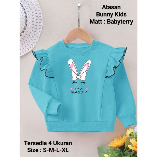 Atasan Anak Perempuan Model Kerutan Kekinian Lengan Panjang Mangset/Atasan Bunny Kids Ada 4 Ukuran S-M-L-XL/Matt Baby Terry