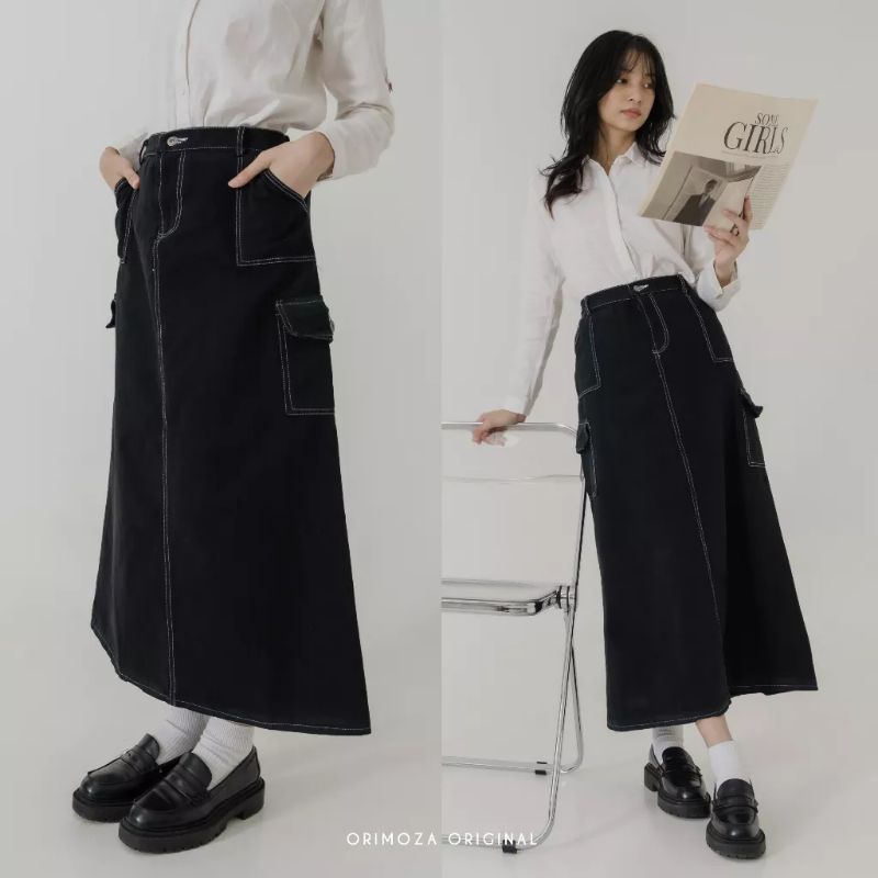 Tamstore Rok Cargo List Skirt Jeans Denim