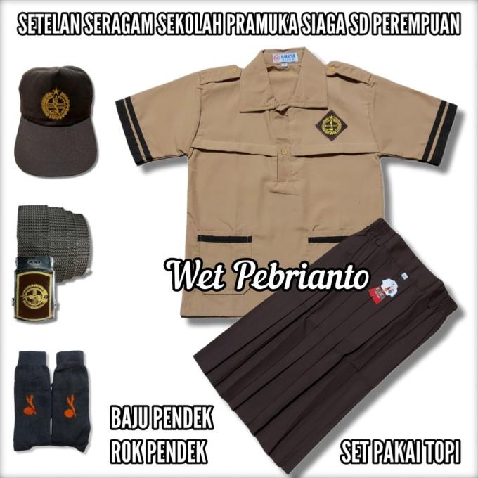 Setelan Seragam Pramuka Siaga Sd Perempuan Baju Pendek Rok Pendek
