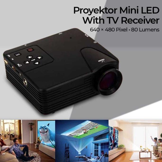 Proyektor Mini Led 640 X 480 Pixel 80 Lumens + Tv Receiver H100 Black