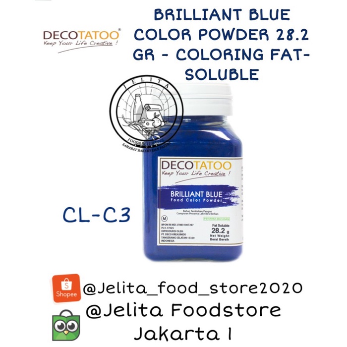 

Decotatoo BRILLIANT BLUE COLOR POWDER 28.2GR-COLORING FAT-SOLUBL CL-C3