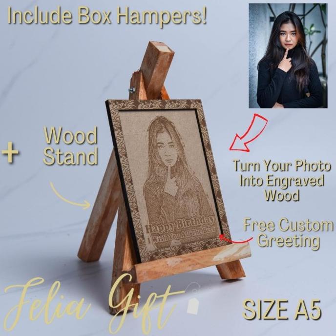 Engraved Wood Frame A5 - Grafir Figura Kayu Foto Custom Size A5