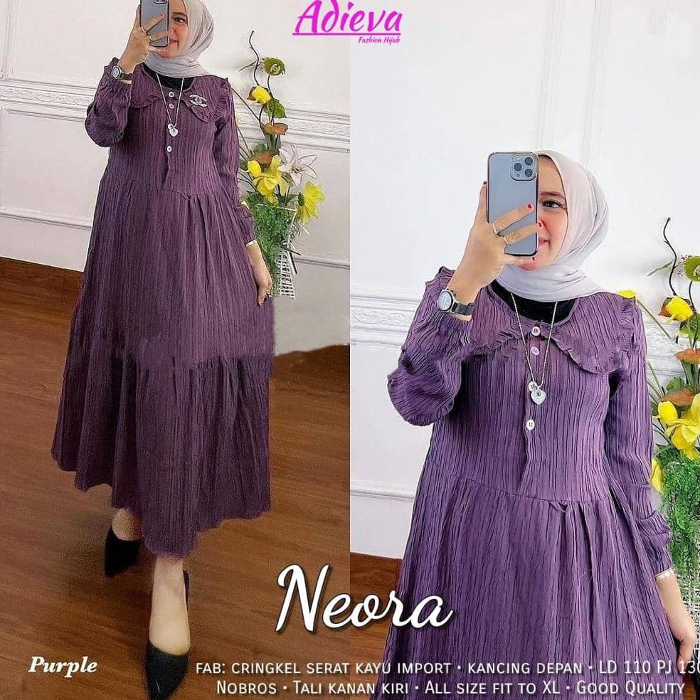 TERPERCAYA|| NEORA DRESS MIDI CRINKLE / GAMIS JUMBO / GAMIS BUSUI / GAMIS POLOS CRINGKLE SERAT KAYU 