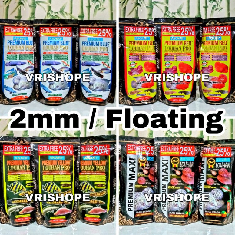 (J☎9F.㊚] Akari Premium Blue Yellow Red Maxi Louhan Pro 250 gram, Pelet Ikan Louhan Channa Predator 2