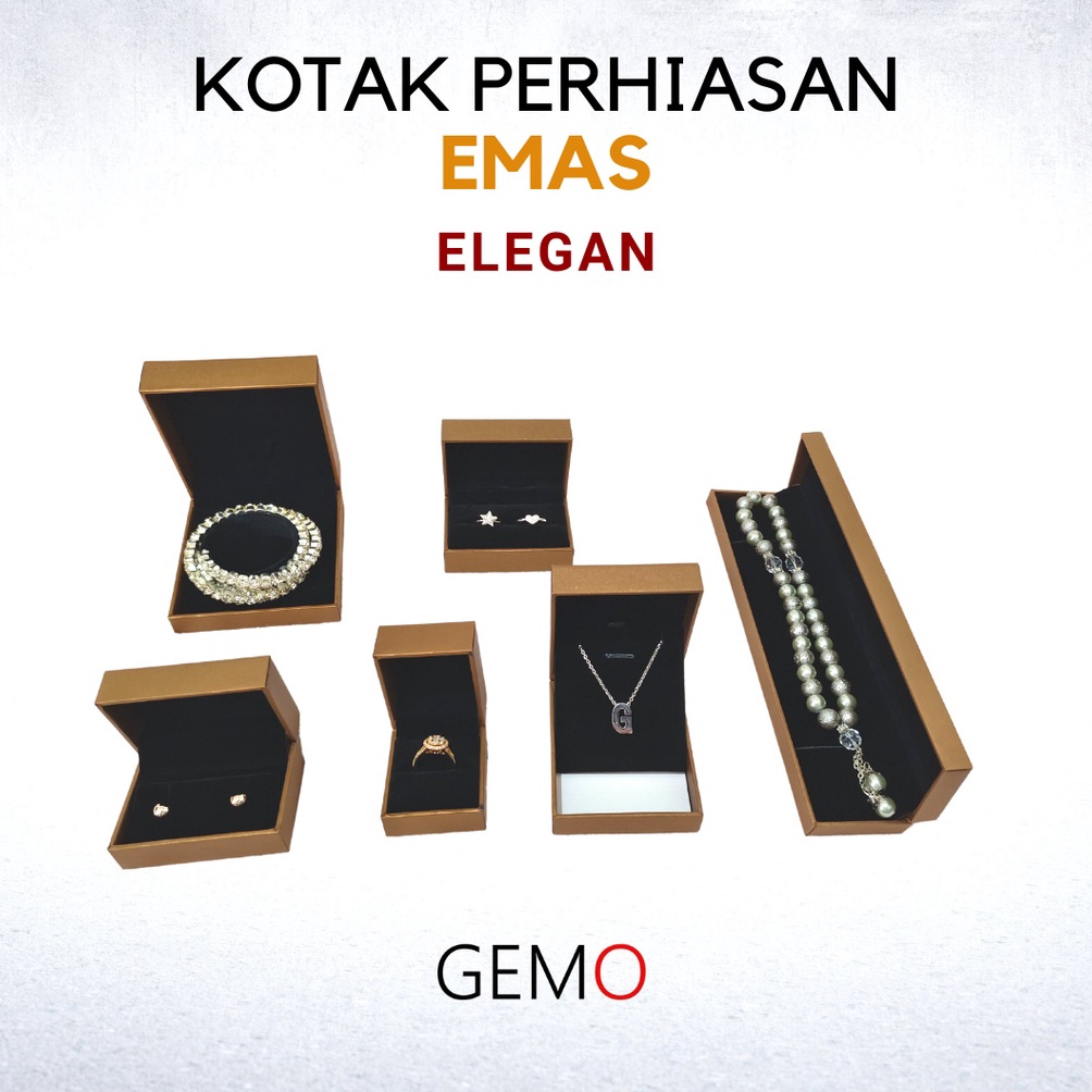 8)(AH4N-I Kotak Perhiasan Elegan Emas Set , Box Cincin, Kalung, Gelang, Anting, Liontin, Tempat Jewe