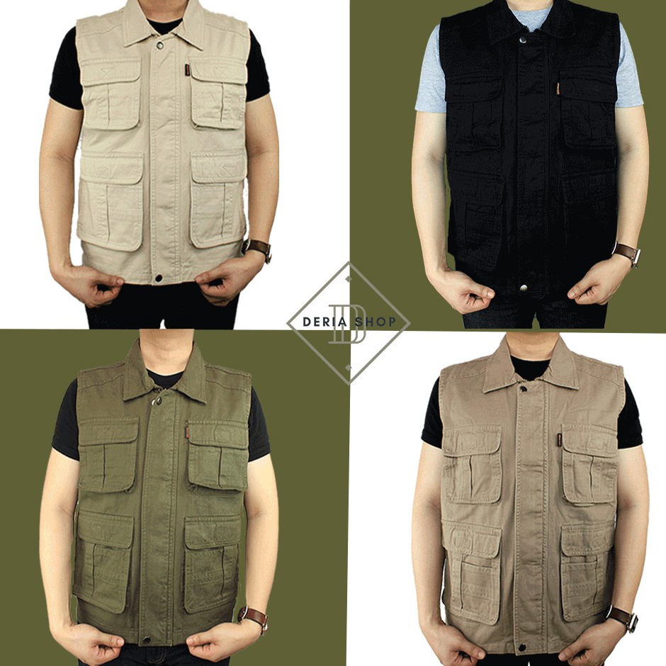 Jangan Sampai Kehabisan❄️ Rompi Outdoor Casual Pria Polos Kanvas Vest Gunung Tactical Lapangan Safet