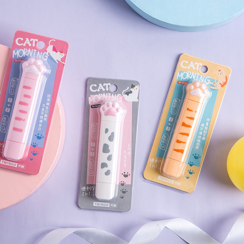 

TWINGO 2IN1 GLUE CORRECTION TAPE CAT PAW CUTE / LEM TIPEX LUCU KUCING BUJO JOURNALING