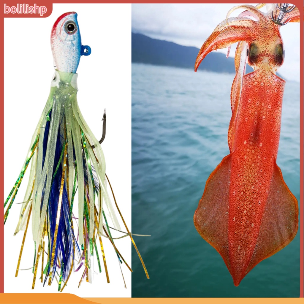 [Bolilishp] 28g/14cm Gurita Kait Umpan Glow-in-The-Dark Tajam Kait 3D Fisheyes Tahan Karat Kepala Ikan 14cm Buatan Memancing Memikat Aksesoris Memancing