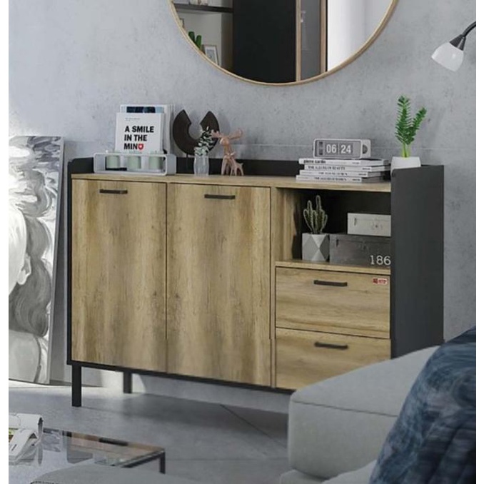 Meja Samping Tv Lemari Sideboard Industrial 120Cm Kaki Besi Bandung