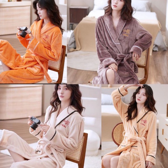 Hot Sale KIMONO TIDUR OUTER PIYAMA BAJU TIDUR OUTER KIMONO TALI SEXY SEKSI BULU BLUDRU WANITA DEWASA