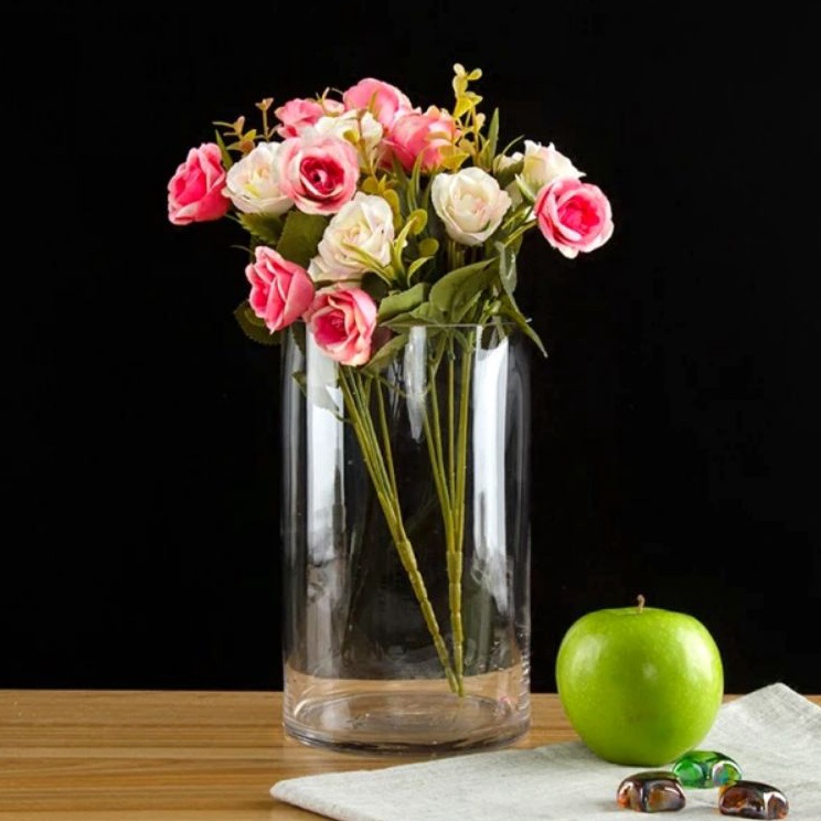 VAS BUNGA KACA TABUNG SILINDER / VAS TINGGI BAMBOO / VAS KACA BENING HIASAN DEKORASI RUMAH [SUL.27Jn